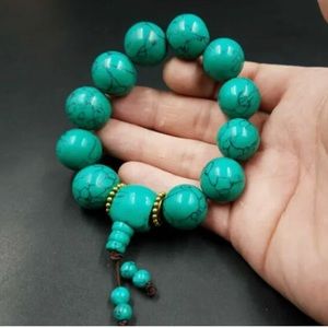 Natural Turquoise Large Beaded Men's Bracelet Stretch Bracelet Men's and Women